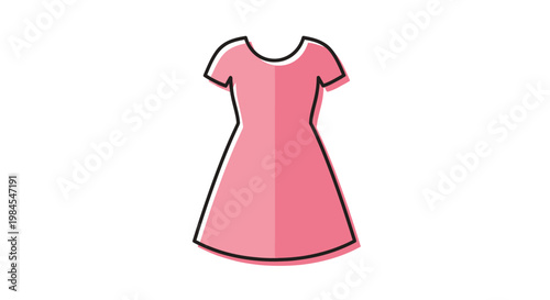 Minimalist Pink Dress Illustration Against White Background, Simple Fashion Concept