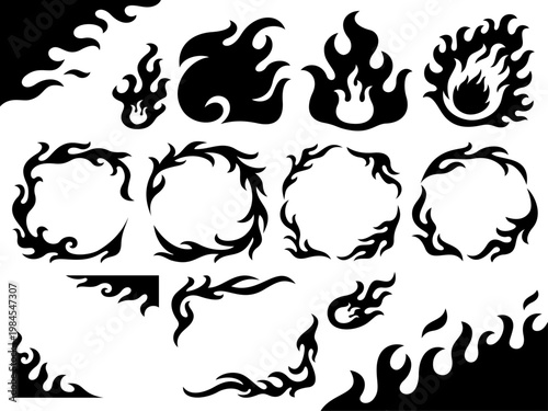 炎のシルエットフレームとアイコンセット