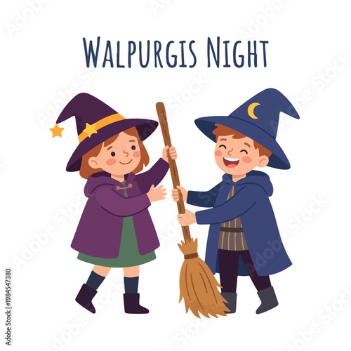 Vector of a two children celebrating Walpurgis Night 1