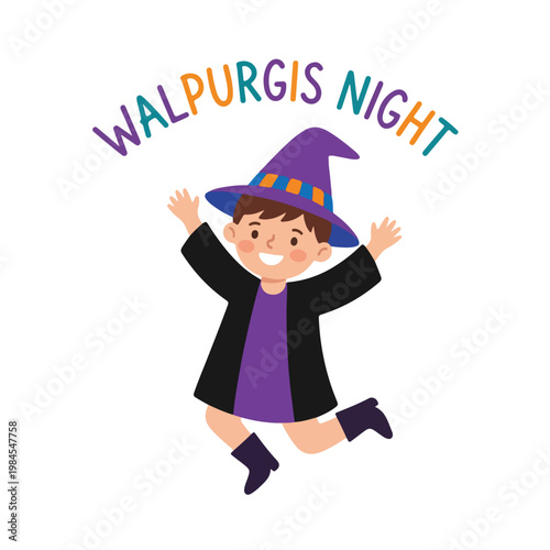Vector of a little boy celebrating Walpurgis Night 1