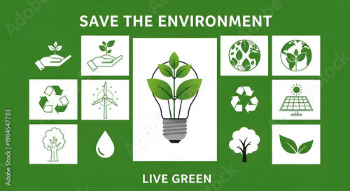 An infographic encouraging environmental conservation with a green background on transparent background