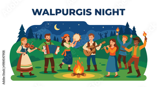 Vector of a people celebrating Walpurgis Night 1