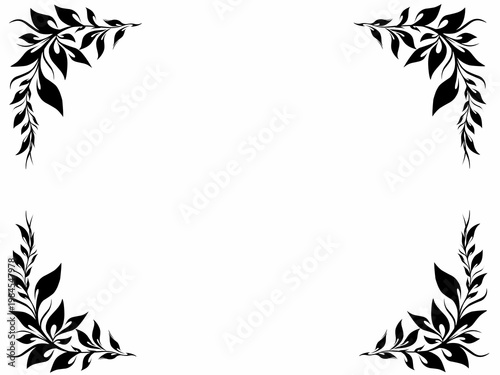 Minimalist Floral Border Frame Black Leaves Elegant Wedding Invitation Design