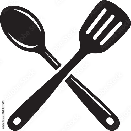 Crossed spoon and spatula silhouette vector illustration kitchen utensil icon