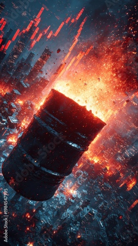 Fossil fuels in crisis: a visual tale of financial downfall. Cinematic poster. Subtle shifts in energy market visuals: a study of economic volatility. Blockbuster art. Poster illustration.