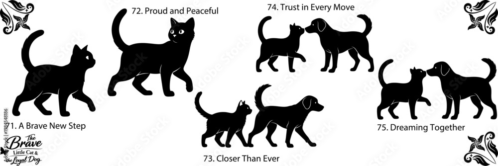Fototapeta premium Black cat silhouettes a whimsical collection of feline poses and phrases