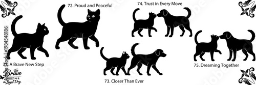 Black cat silhouettes a whimsical collection of feline poses and phrases