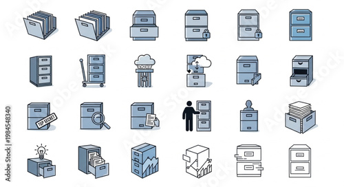 Collection of Filing Cabinet Icons and Storage Solutions.