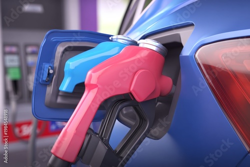 Creative illustration of fuel price surge. Simple life. Subtle symbolism: fuel nozzle with upward arrow shadow. Natural mood. Real feeling.