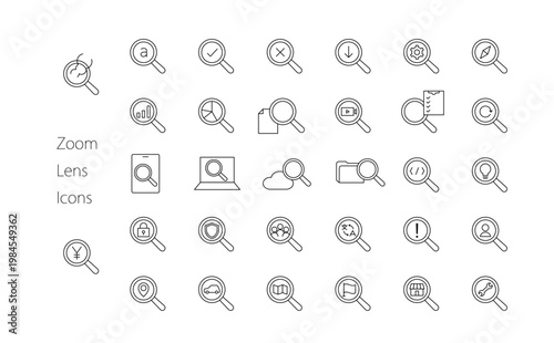 虫眼鏡アイコンセット｜検索・分析・UI用ミニマルラインアイコン集