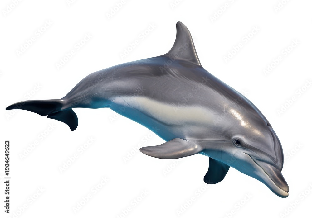 Obraz premium A dolphin swimming in the ocean with a white background
