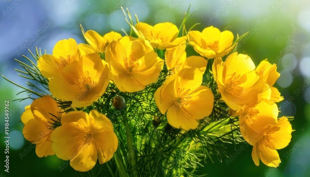 Fototapeta premium Radiant Globe Flowers - A Burst of Yellow in Spring.