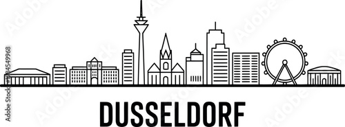 Dusseldorf city skyline with famous buildings and ferris wheel illustration