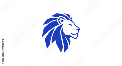 A stylized emblem featuring a lion's head in shades of blue on a white background