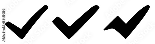 Success checkmark icon set with solid black design on white background featuring checkmark, success, icon with black and white and minimal