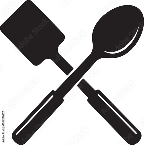 Crossed spatula and spoon silhouette vector illustration cooking utensil icon