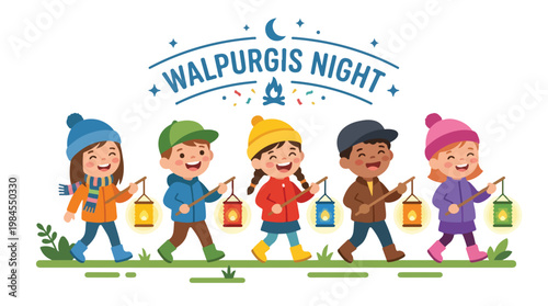 Vector of a children celebrating Walpurgis Night 3
