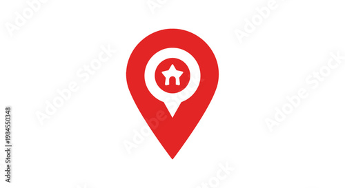 Red location marker graphic with house and star icon for real estate and navigation