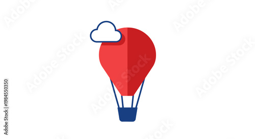 Vibrant illustration of a hot air balloon floating with a minimalist cloud overhead