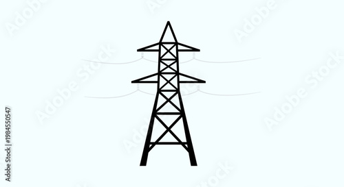Minimalist monochrome depiction of an electricity pylon conveying power on a white background