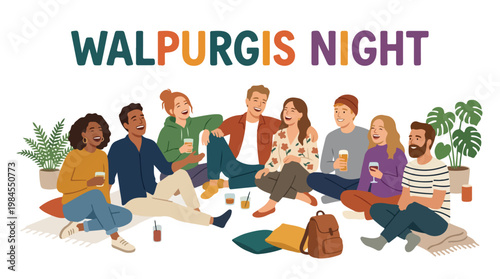Vector of a people celebrating Walpurgis Night 2