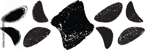 Distorted irregular shapes collection . Oval shapes design . Textured blobs . Trendy grainy shapes set . Graph print texture .Stamp effect .Grunge texture . Distressed element .vector
