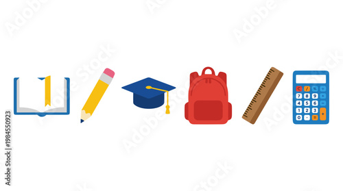 vector A set of educational icons representing school supplies and academic achievements for learning.