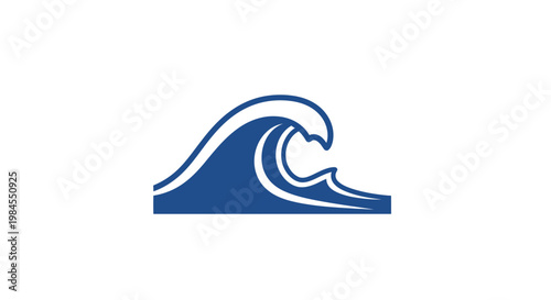 Minimalist representation of a wave in deep blue color, ideal for nautical themes.