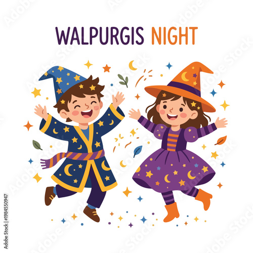 Vector of a two children celebrating Walpurgis Night 2
