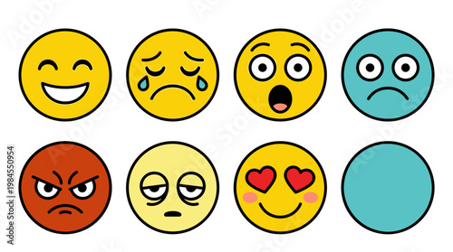 vector A grid of expressive emoji faces showing a range of human emotions and reactions.