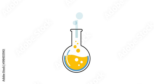 Illustration of a laboratory flask with bubbling yellow liquid and rising vapor on white backdrop