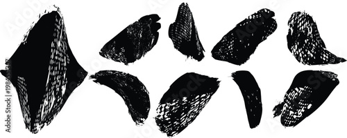 Distorted irregular shapes collection . Oval shapes design . Textured blobs . Trendy grainy shapes set . Graph print texture .Stamp effect .Grunge texture . Distressed element .vector
