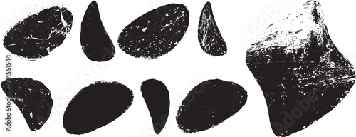 Distorted irregular shapes collection . Oval shapes design . Textured blobs . Trendy grainy shapes set . Graph print texture .Stamp effect .Grunge texture . Distressed element .vector

