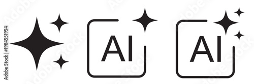 AI generate with square and stars icons. Vector symbols for artificial intelligence and creativity apps. Sparkles generate prompt. AI Sparkle Icon Set.