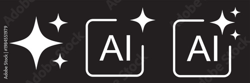 AI generate with square and stars icons. Vector symbols for artificial intelligence and creativity apps. Sparkles generate prompt. AI Sparkle Icon Set.