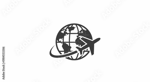 Global Travel Symbol: Airplane Circumnavigating the Globe Representing Worldwide Journeys