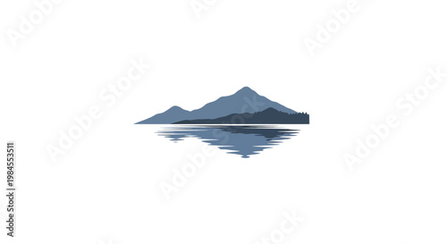 Minimalist mountain landscape with reflections, nature and serene scenery at dusk or dawn