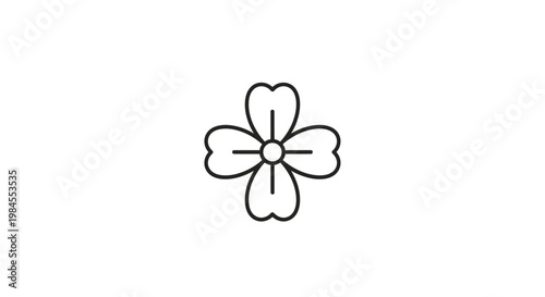 Minimalistic floral emblem of simple design with four petals and a central dot element