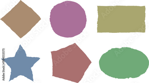 vector illustration of colorful geometric shapes with sharp cut silhouettes, including star, circle, rectangle, oval and diamond, in modern style draw