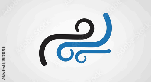 Abstract wind illustration, simple design with black and blue curves on a white backdrop