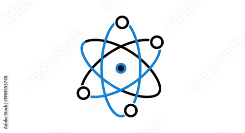 Atomic structure illustration representing scientific concepts in a minimalist graphic design