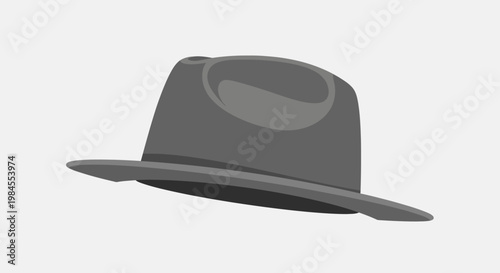 A grayscale illustration of a fedora hat with a shadow on a white background