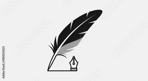 Elegant Vector Illustration of a Quill Pen and Inkwell for Creative Writing and Design