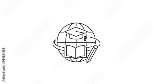 Global Education Concept: Icon Depicting Academic Pursuit and Knowledge Advancement