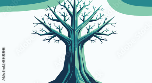 Teal tree with bare branches on white background