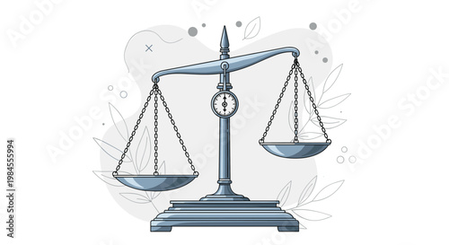Classical balance scale icon in a detailed metallic style representing justice, law, equality, and legal systems.