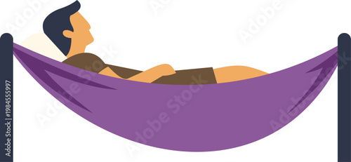 Man resting in purple hammock enjoying leisure time