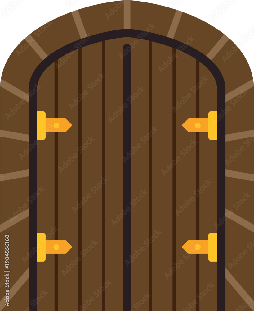 Fototapeta premium Medieval style wooden door set in a stone archway, acting as an entrance