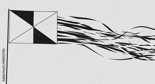 wind blowing flag, black and white