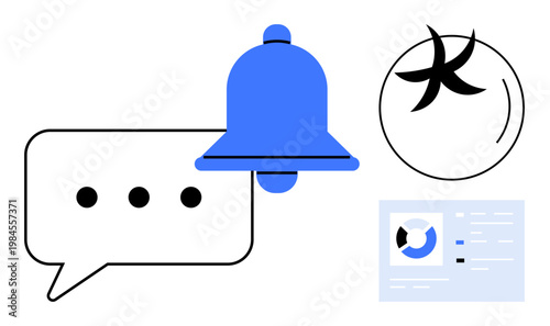 Notification concept. Notification by a bell, speech bubble, and interface. Notification for user interaction, online communication, and app usability. For messaging, alerts UX apps and systems